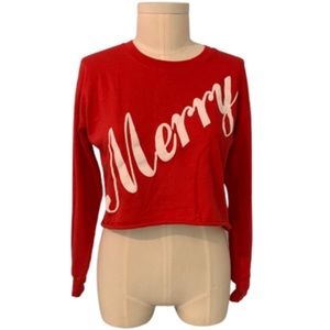 Cropped sweater Red and white Festive "Merry" sweater Size Large Soft Comfy